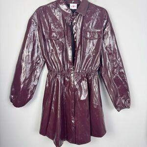 BUDDY LOVE | Maroon Snap Front Belted Faux Leather Jacket Women’s Size Large
